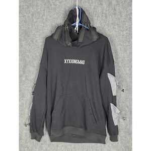 XYXIONGMAO Black Streetwear Techwear Hoodie Drawstring Pullover‎ Mens Sz L Urban